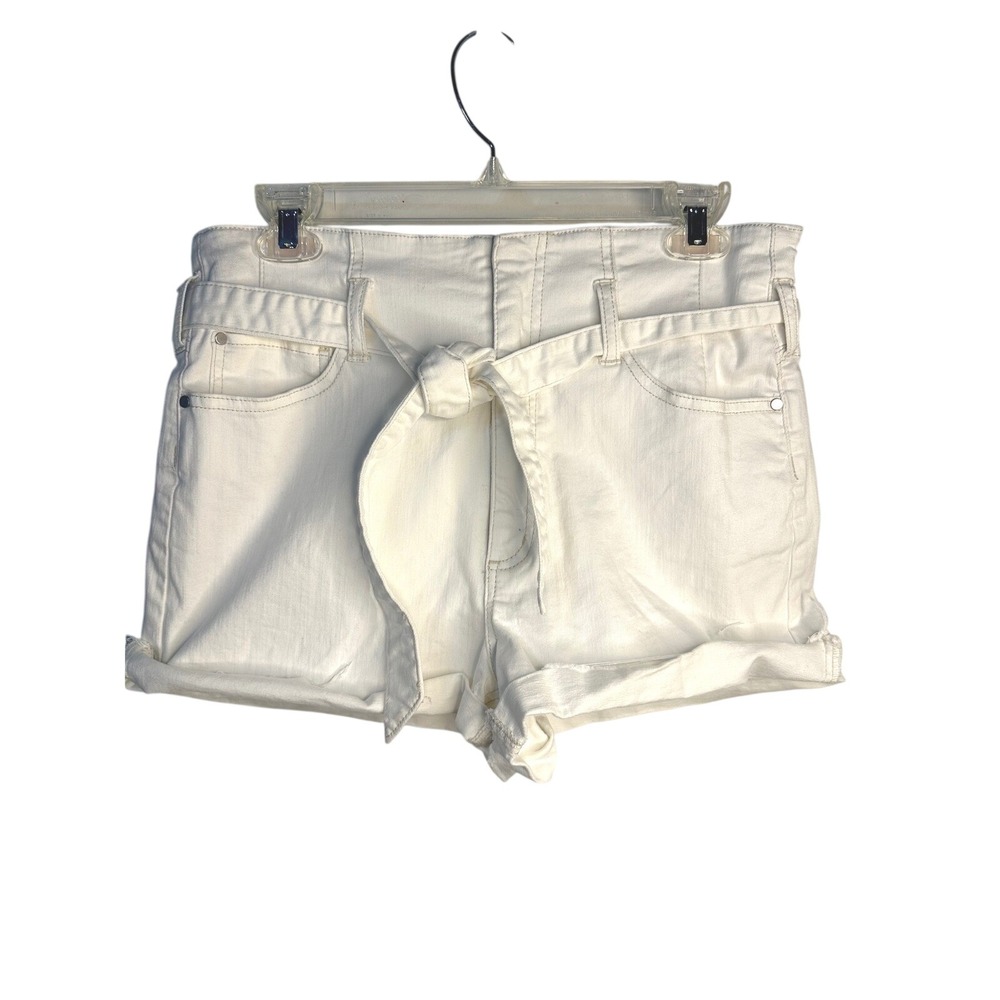 Tinsel Denim Shorts Womens 31 White Excellent High Waisted Belted Cuffed Summer